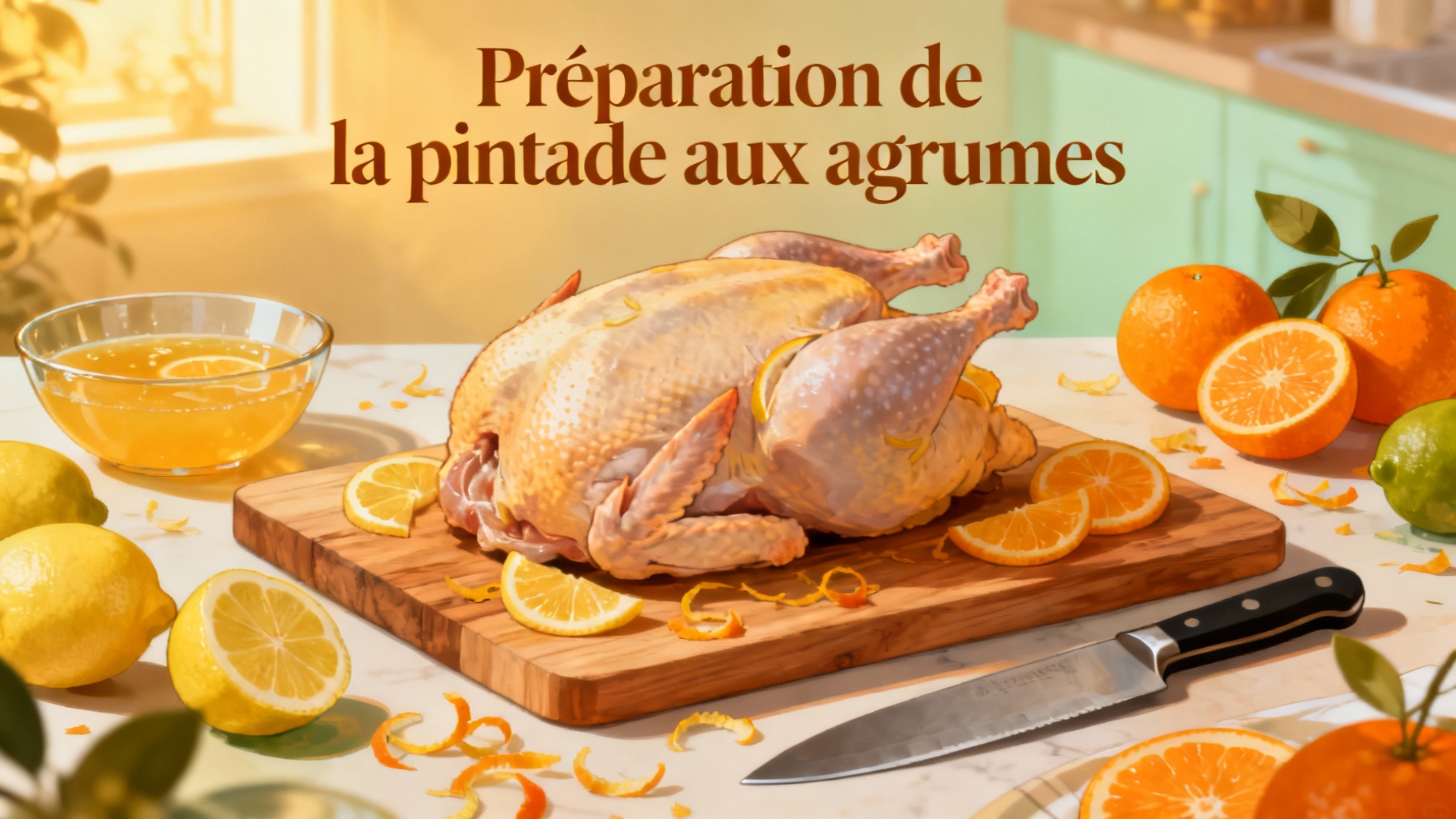 Préparation de la pintade aux agrumes