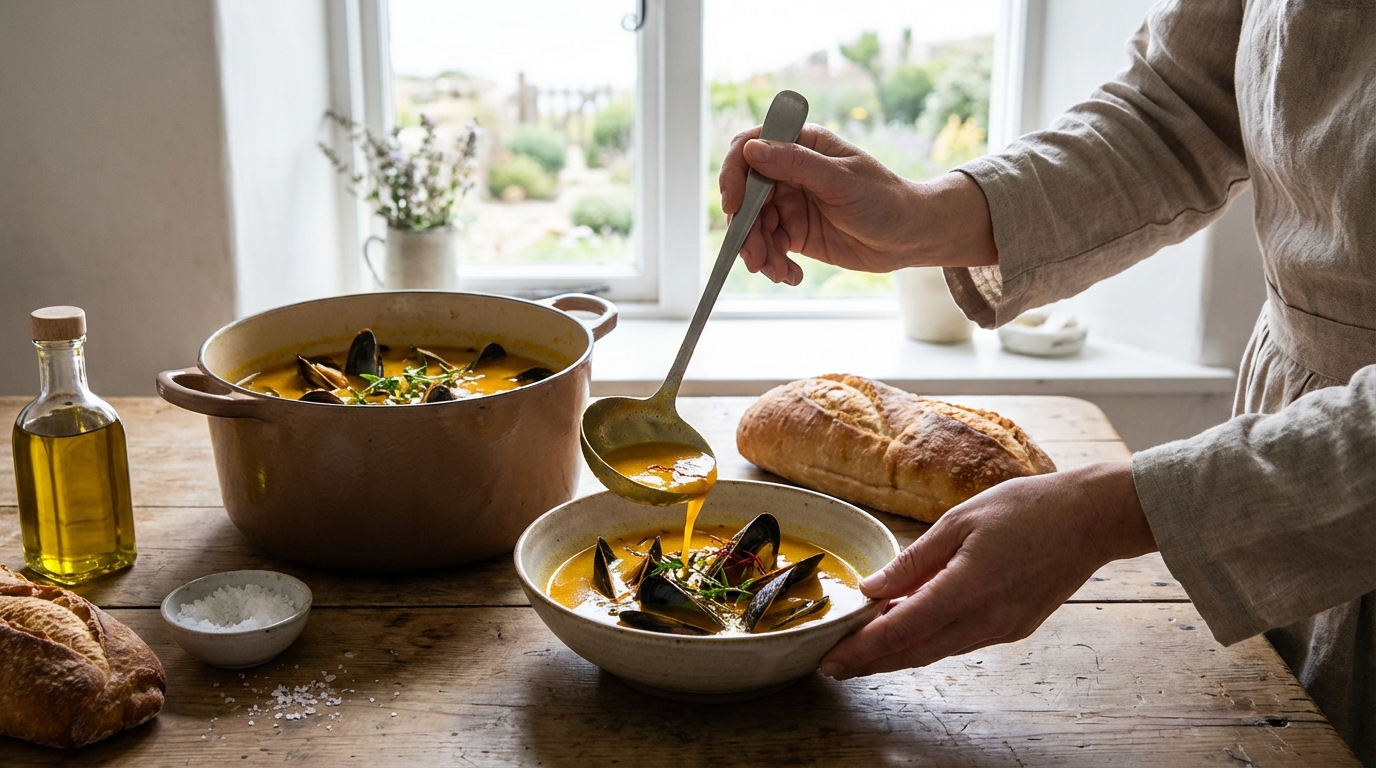 La délicieuse recette de soupe de moules au safran