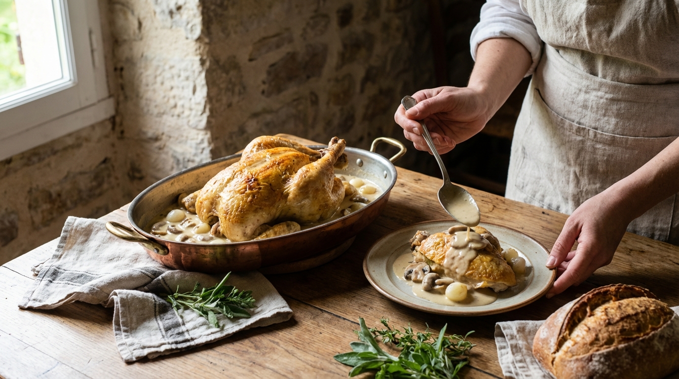 Recette de poularde en sauce suprême facile et délicieuse