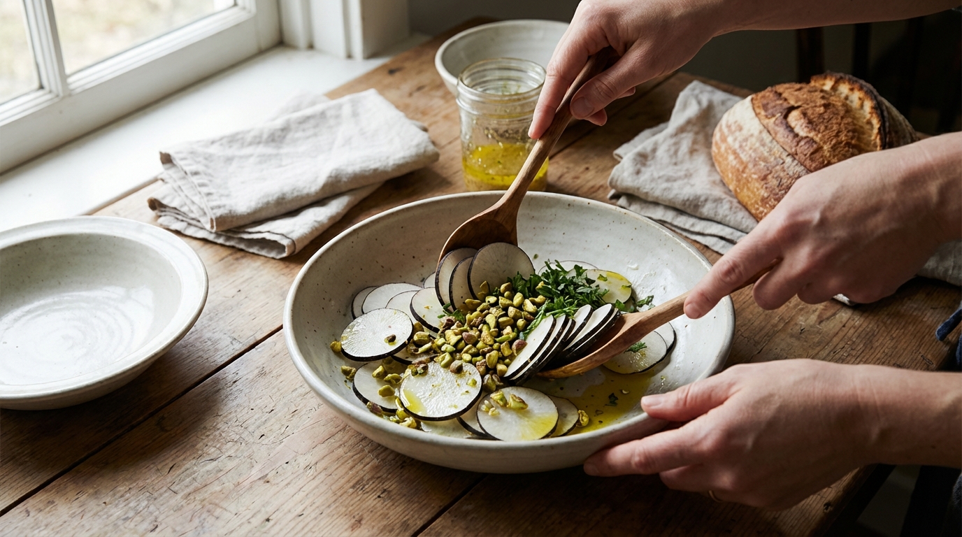Recette de salade de radis noir et pistaches croquante