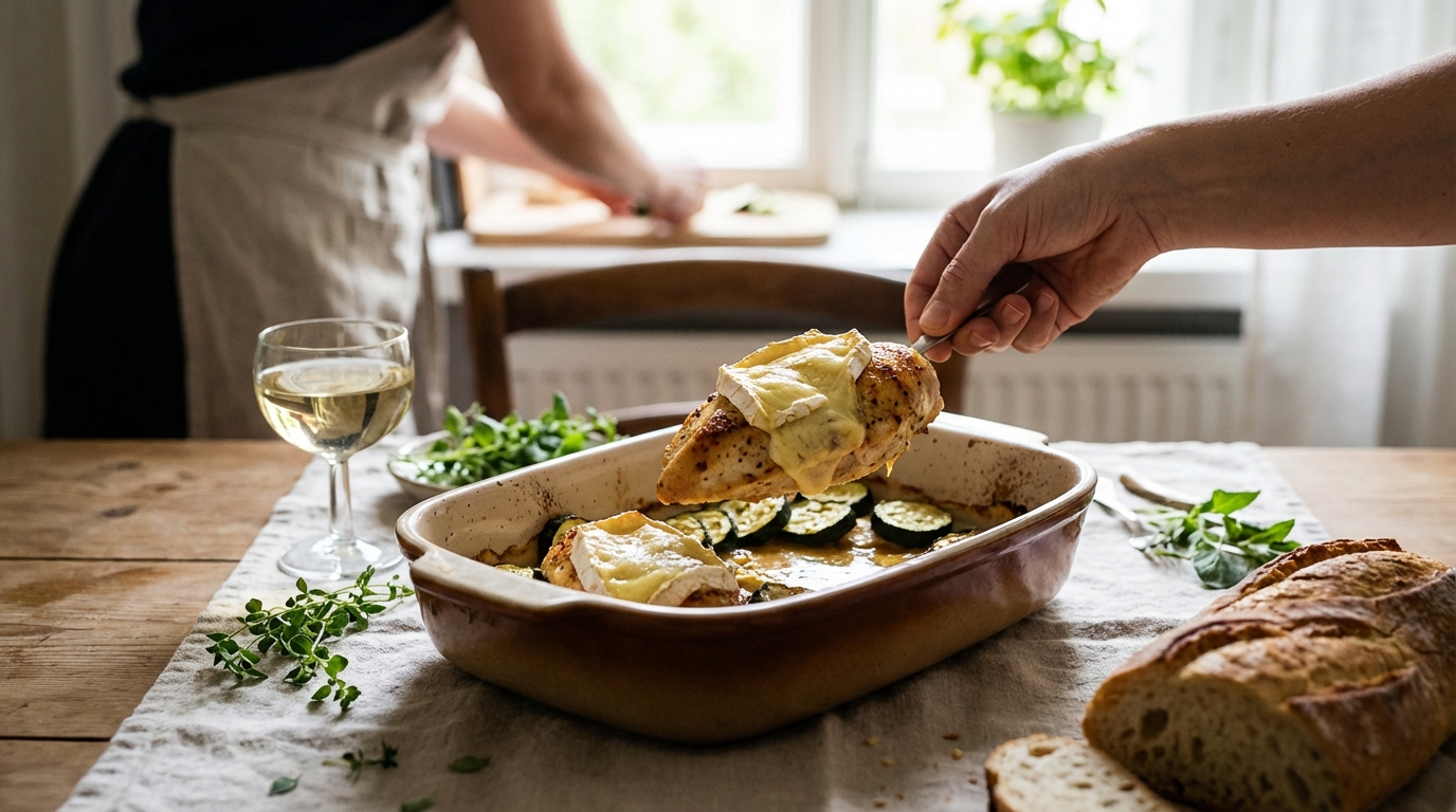 Recette facile de poulet au camembert et courgettes