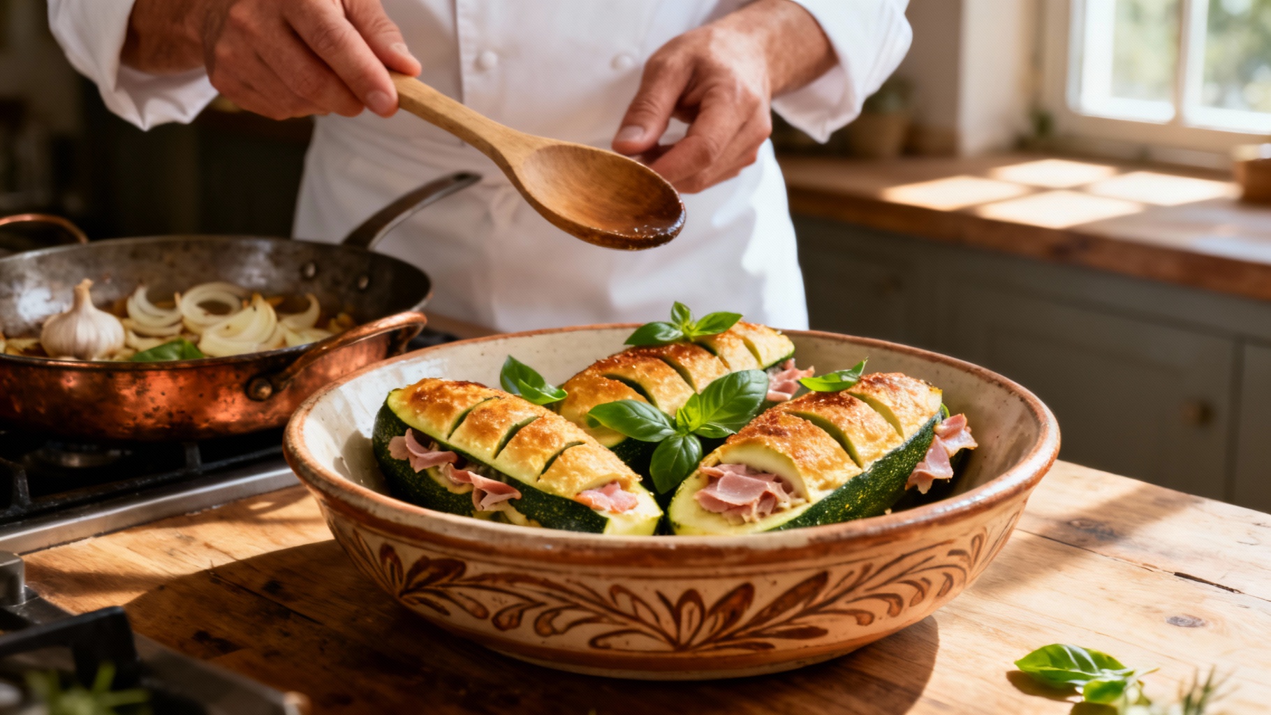 Savoureuses courgettes farcies au jambon maison